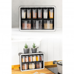 Set borcane pentru condimente cu suport Hermia BNM-9516 964FRM5627, 10 piese, Plastic, Alb