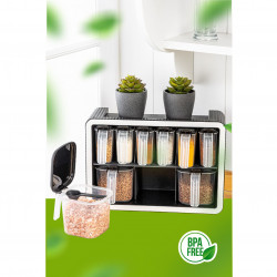 Set borcane pentru condimente cu suport Hermia BNM-9516 964FRM5627, 10 piese, Plastic, Alb