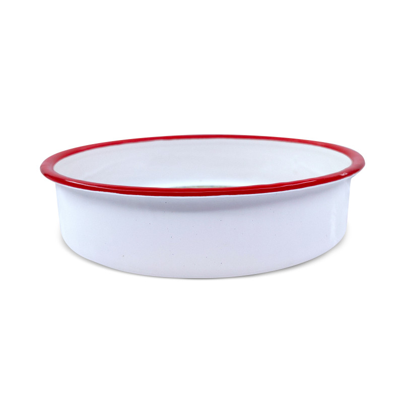 Tava de copt rotunda Oliver Voltz OV51222KR26, 26x6 cm, Otel emailat, Inductie, Alb/Rosu