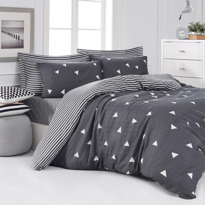 Eponj Home 143EPJ4425 Bedding Set, 65% cotton, 35% polyester, 4-piece set, Duvet cover 200x220 cm, Flat sheet 220x240 cm, Pillowcase 50x70 cm, Gray
