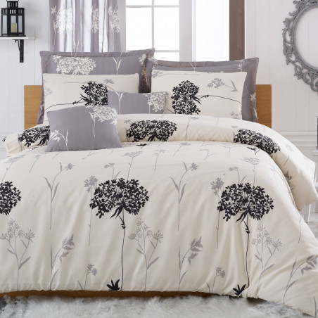 Eponj Home 143EPJ1451 Bedding Set, 65% cotton, 35% polyester, 4-piece set, Duvet cover 200x220 cm, Flat sheet 220x240 cm, Pillowcase 50x70 cm, Beige/Gray