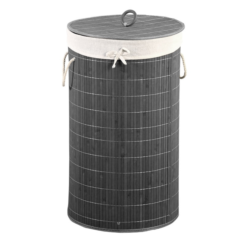 Cos pentru rufe Kesper 19573, 57L, 60x35 cm, Manere confortabile, Poliester, Bambus, Gri