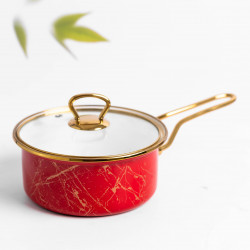 Cratita cu capac din sticla Goldmann GM 4521-18R, 18x9 cm, 2 L, Email, Inductie, Rosu / Old gold