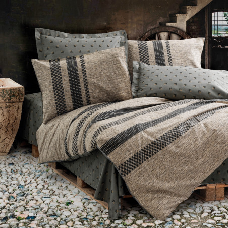 Lenjerie de pat Cotton Box 129CTN4282, 100% bumbac, 4 piese, Cearsaf plapuma 200x220 cm, Cearsaf pat 240x260 cm, Fatade perna 50x70 cm, Maro/Gri