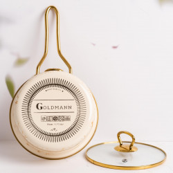 Caserolă cu capac din sticlă Goldmann GM 4521-16B, 16x8 cm, 1.5l, Email, Inducție, Alb/Old Gold