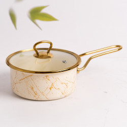 Κατσαρόλα με γυάλινο καπάκι Goldmann GM 4521-16B, 16x8 cm, 1.5l, Σμάλτο, Επαγωγή, Λευκό/Αρχαίο Χρυσό