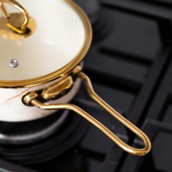 Goldmann GM 4521-16B Casserole with Glass Lid, 16x8 cm, 1.5 L, Enamel, Induction, White/Antique Gold