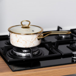 Goldmann GM 4521-18B Casserole with Glass Lid, 18x9 cm, 2 L, Enamel, Induction, White/Antique Gold