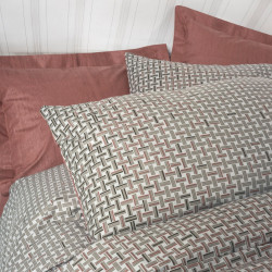 Спален комплект Cotton Box 129CTN4849, 100% памук, 4 части, Завивка 200х220 см, Чаршаф 160х200+30 см, Калъфка 50х70 см, Сив/червен