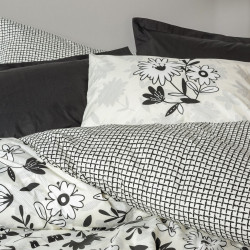 Lenjerie de pat Cotton Box 129CTN4831, 100% bumbac, 4 piese, Cearsaf plapuma 200x220 cm, Cearsaf pat 240x260 cm, Fata de perna 50x70 cm, Alb/negru