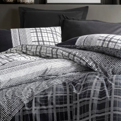 Σετ κρεβατοκάμαρας Cotton Box 129CTN2580, 100% βαμβάκι, 3 τεμάχια, Κουβέρτα 160x220 cm, Σεντόνι 160x240 cm, Κάλυμμα 50x70 cm, Μαύρο/γκρι