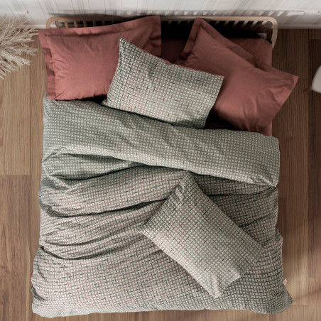 Спален комплект Cotton Box 129CTN4726, 100% памук, 3 части, Завивка 160х220 см, Чаршаф 100х200+30 см, Калъфка 50х70 см, Сив/червен