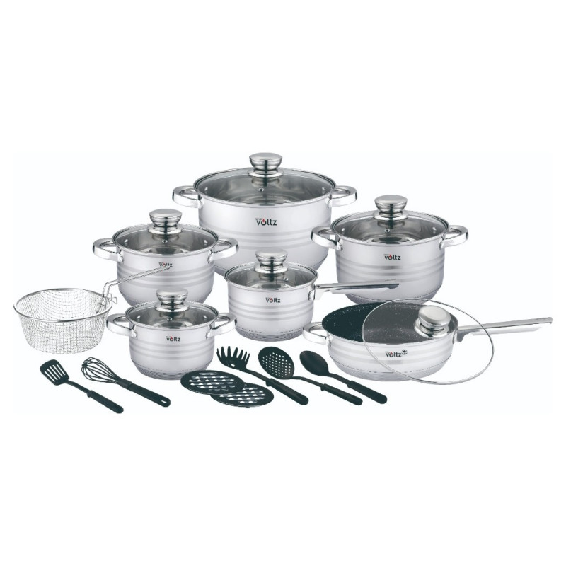 Oliver Voltz OV51210R20B Cookware Set, 20 pieces, Multi-layer base, Induction-compatible, Stainless steel, Accessories, Silver