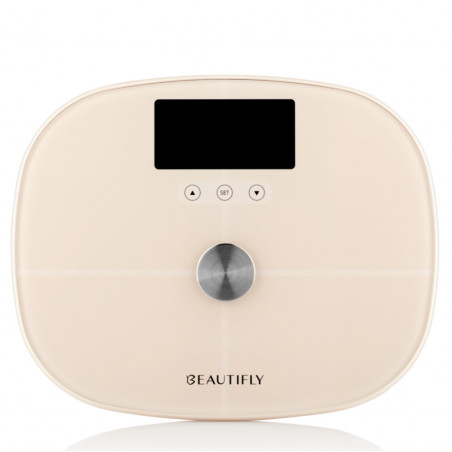Кантар Beautifly SlimSense, До 180 кг, Режим за спортисти, 9 профила, Проследяване на напредъка, LCD, Анализ на телесен състав, Бежов