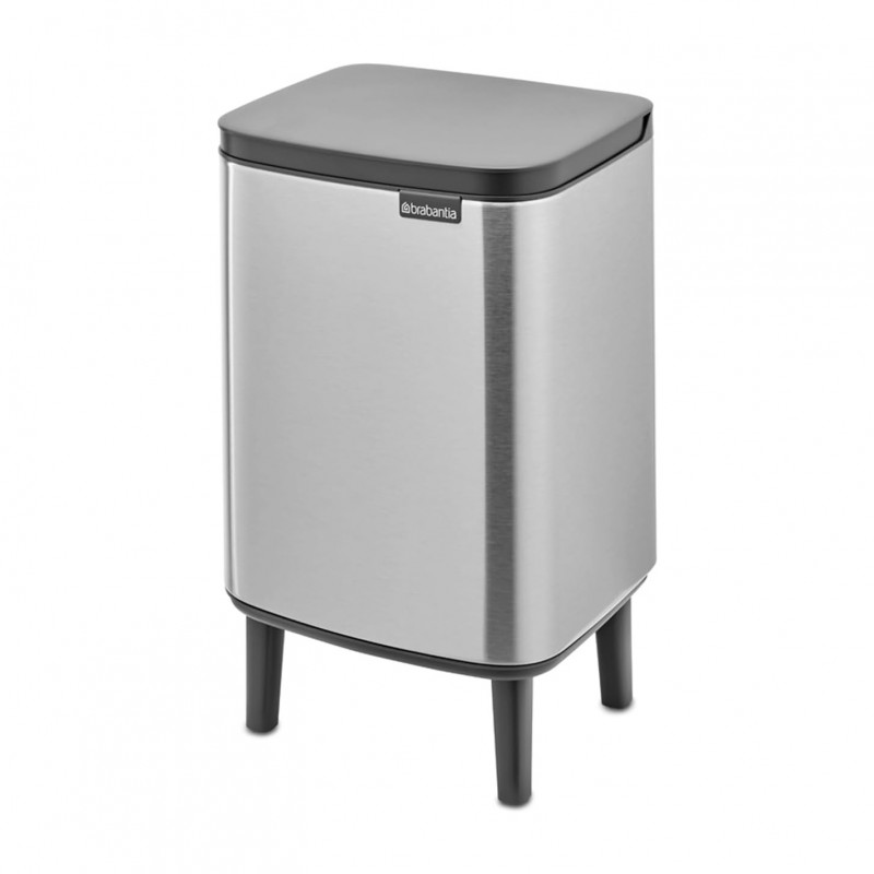Brabantia Bo Small Hi Trash Can 1006646, 7 L, Raised Design, Smooth and Silent Opening, Non-Slip Base, Fingerprint-Resistant, Stainless Steel/Matte