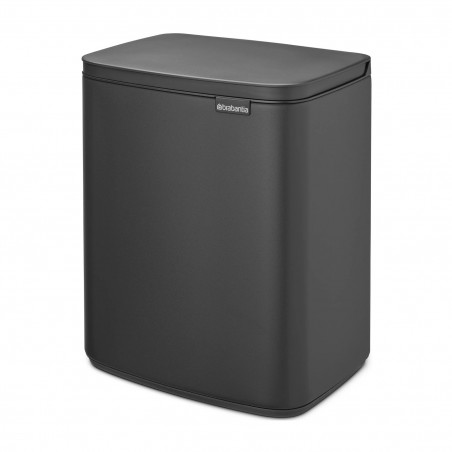 Brabantia Bo Small Trash Can 1008870, 12 L, Silent and Smooth Opening, Non-Slip Base, Mineral Coating, Dark Gray