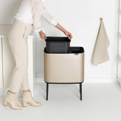Brabantia Bo Touch Trash Can 1003214, 11+23 L, Smooth and Quiet Opening, Large Opening, Metallic Gold