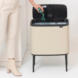 Brabantia Bo Touch Trash Can 1005547, 11+23 L, Smooth and Quiet Opening, Large Opening, Beige