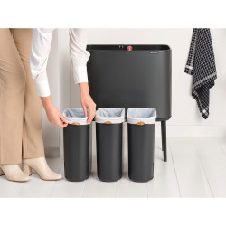 Brabantia Bo Touch Trash Can 1008857, 3x11 L, Smooth and Silent Opening, Large Opening, Dark Gray