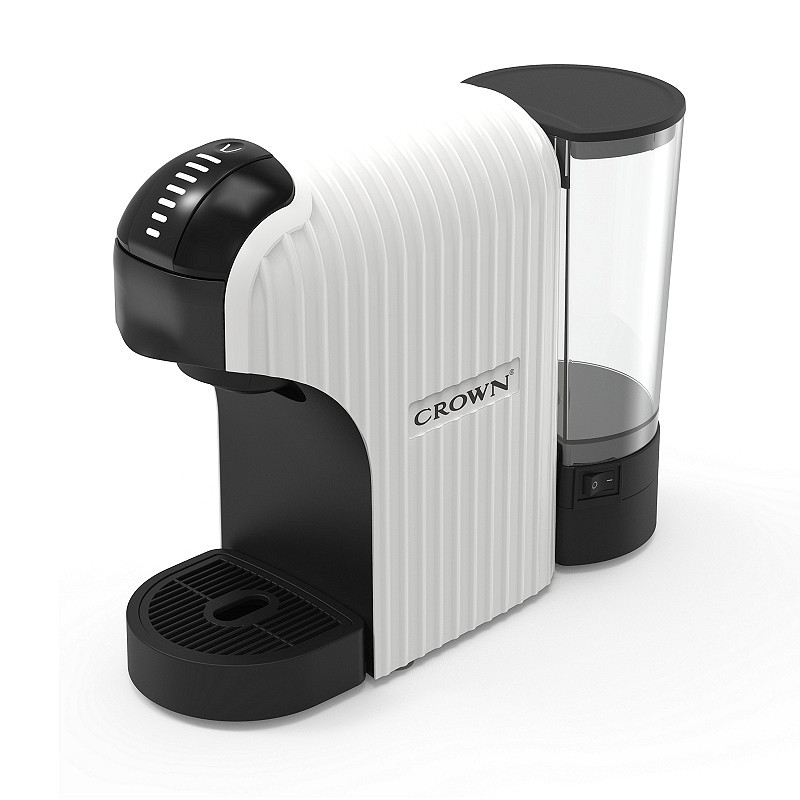 Espressor cu capsule 7in1 Crown CCM-1531W, 1400 W, 20 bar, 0.9 L, 7 adaptoare, Indicatoare LED, Controlul lungimii cafelei, Alb/Negru