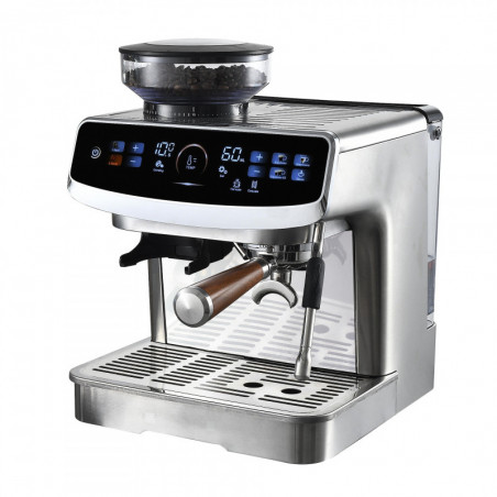 Espressor manual cu rasnita incorporata Finlux FEM-1935D, 2450W, Pompa italiana ULKA 20 bar, 2.2 Ș, 250 g, Cafea boabe si macinata, Spumare lapte, Ecran tactil, Inox
