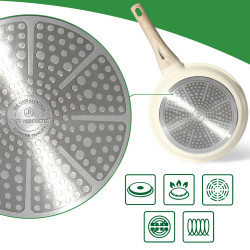 Тиган Just Perfecto JL-41, 24 см, Стъклен капак, Мраморно покритие, Без PFAS, Индукция, Бежов