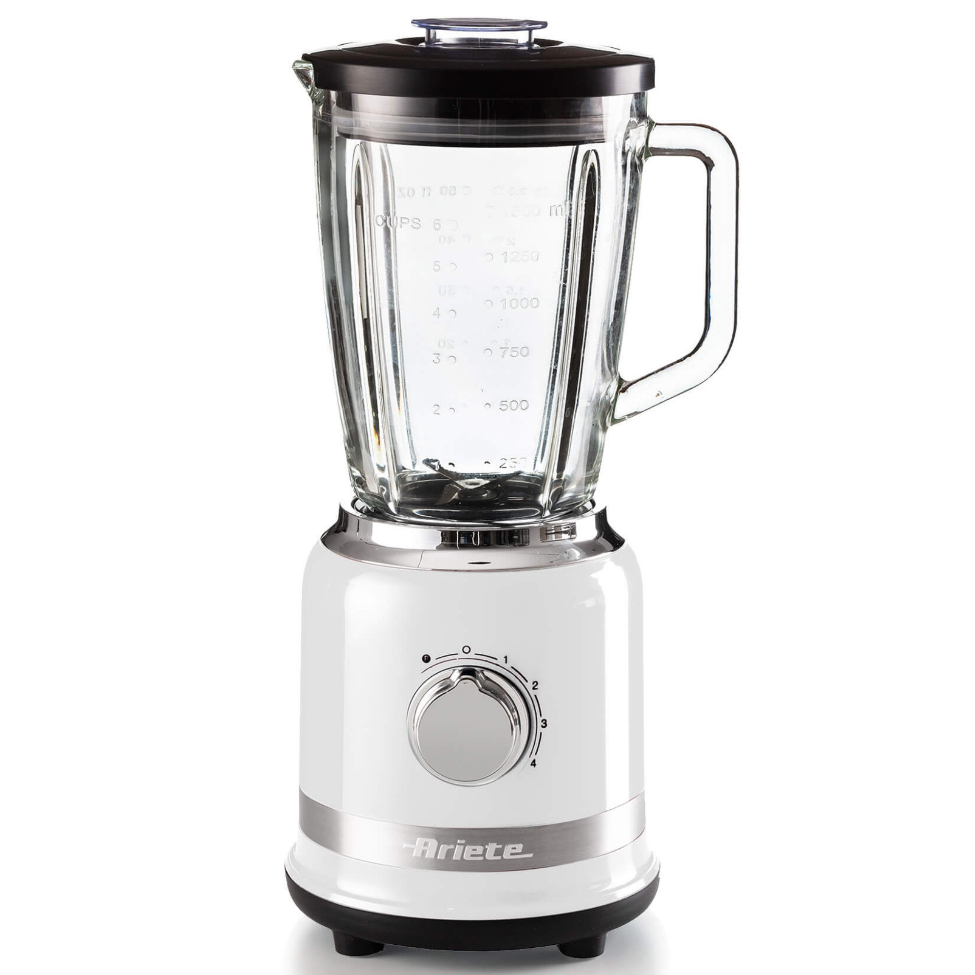 Блендер Ariete MODERNA 0585/01, 1000W, 4 ножа, 1.5 л, 4 скорости+пулс, Стъклена кана, Бял