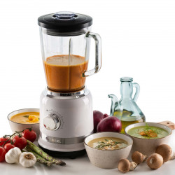 Blender Ariete MODERNA 0585/01, 1000W, 4 lame, 1,5 L, 4 viteze + pulse, Cana din sticla, Alb