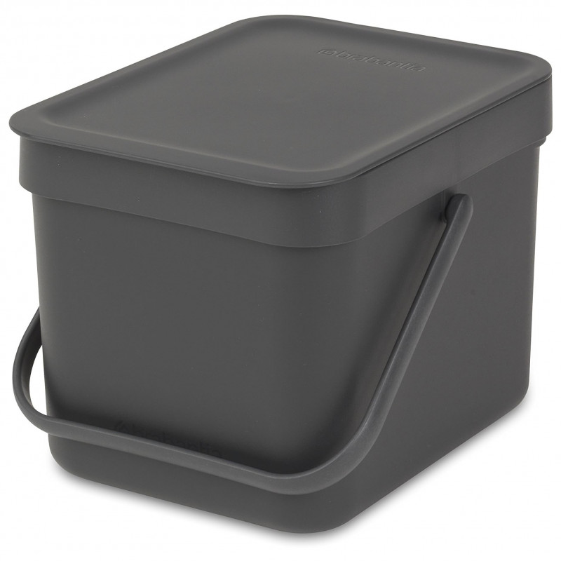 Brabantia Sort&Go 648974 Recycling Bin, 6 L, Handle, Wall-mountable, Dark Gray