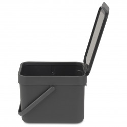 Brabantia Sort&Go 648974 Recycling Bin, 6 L, Handle, Wall-mountable, Dark Gray