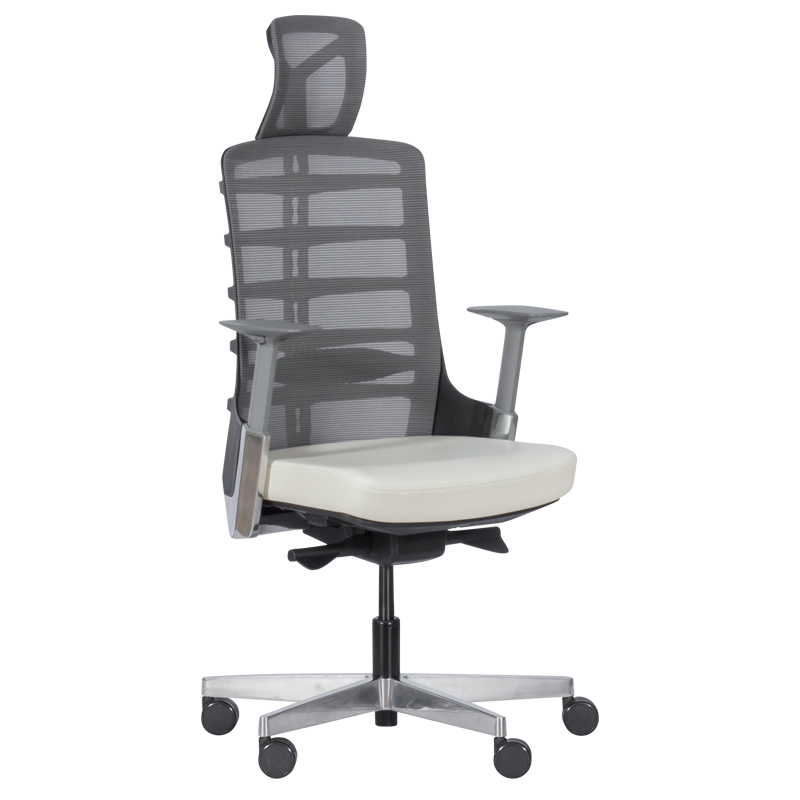 Carmen ALBERTO Ergonomic Chair, Up to 130 kg, Genuine Leather, Auto Weight-Sensing Function, Flame-Retardant Upholstery, Shock Absorption, White