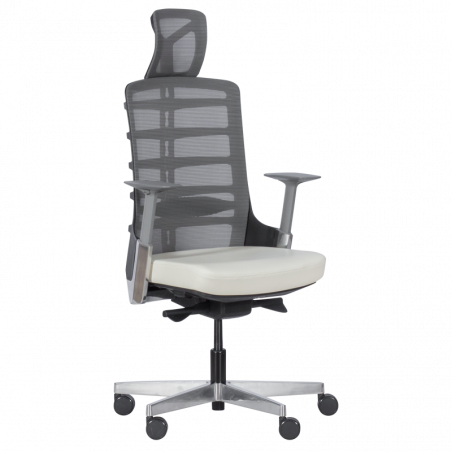 Carmen ALBERTO Ergonomic Chair, Up to 130 kg, Genuine Leather, Auto Weight-Sensing Function, Flame-Retardant Upholstery, Shock Absorption, White