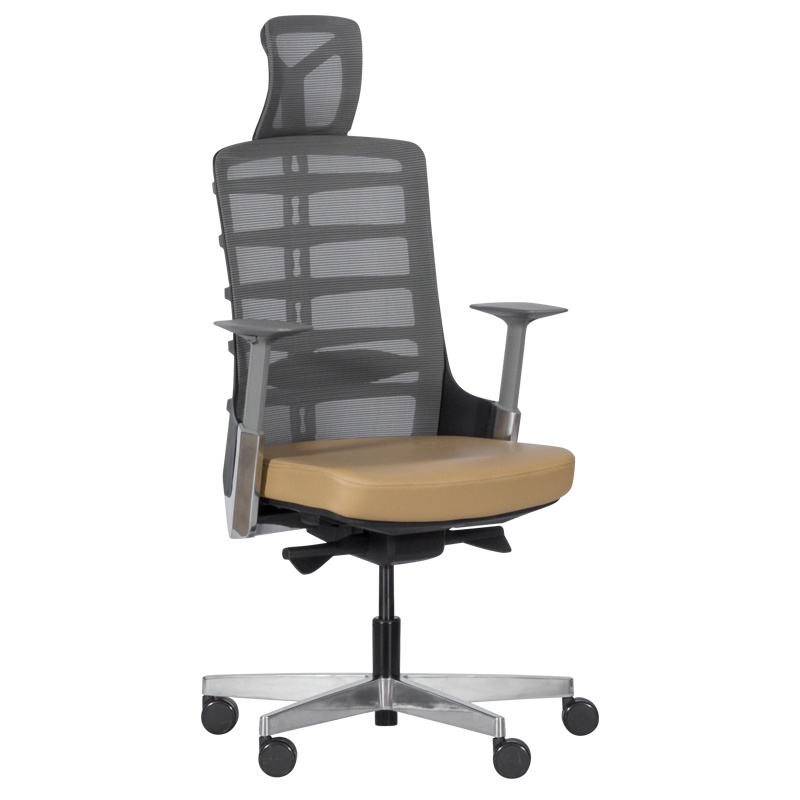 Carmen ALBERTO Ergonomic Chair, Up to 130 kg, Genuine Leather, Auto Weight-Sensing Function, Flame-Retardant Upholstery, Shock Absorption, Beige