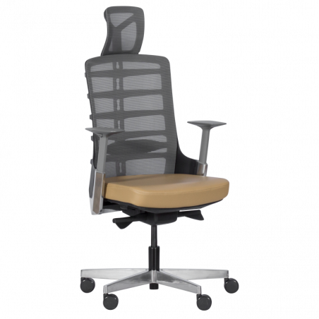 Carmen ALBERTO Ergonomic Chair, Up to 130 kg, Genuine Leather, Auto Weight-Sensing Function, Flame-Retardant Upholstery, Shock Absorption, Beige
