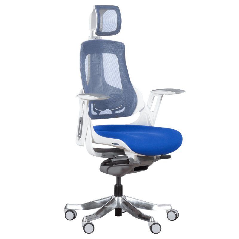AMBRA Ergonomic Chair, Up to 130 kg, Breathable Mesh, Flame-Retardant Upholstery, Backrest Lockable in Multiple Positions, Smooth Adjustment, Royal Blue