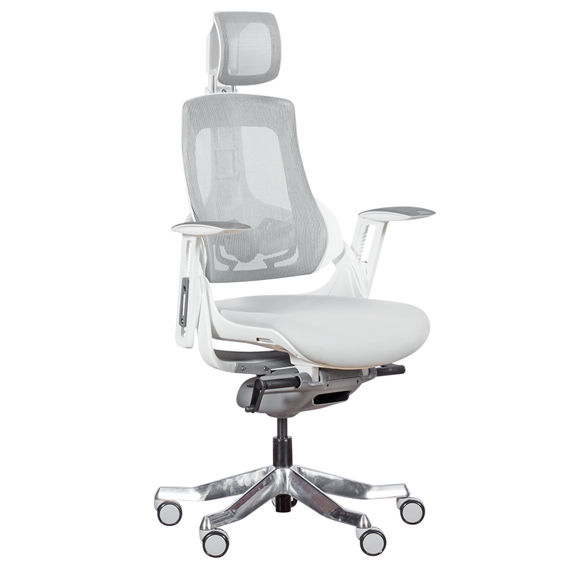 AMBRA Ergonomic Chair, Up to 130 kg, Breathable Mesh, Flame-Retardant Upholstery, Backrest Lockable in Multiple Positions, Smooth Adjustment, White