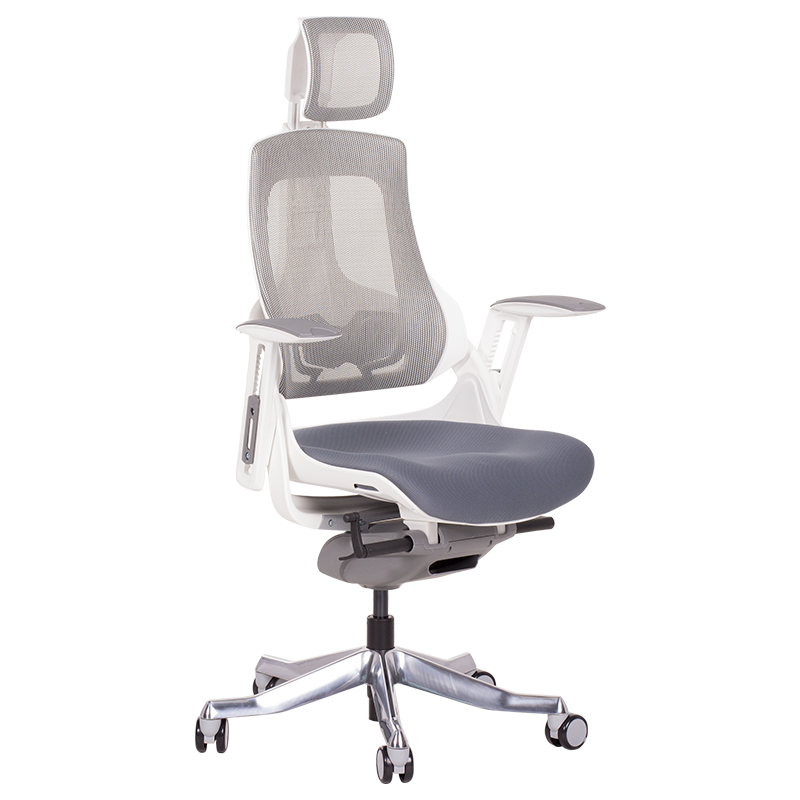 AMBRA Ergonomic Chair, Up to 130 kg, Breathable Mesh, Flame-Retardant Upholstery, Backrest Lockable in Multiple Positions, Smooth Adjustment, Gray