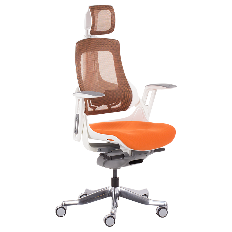 AMBRA Ergonomic Chair, Up to 130 kg, Breathable Mesh, Flame-Retardant Upholstery, Backrest Lockable in Multiple Positions, Smooth Adjustment, Orange