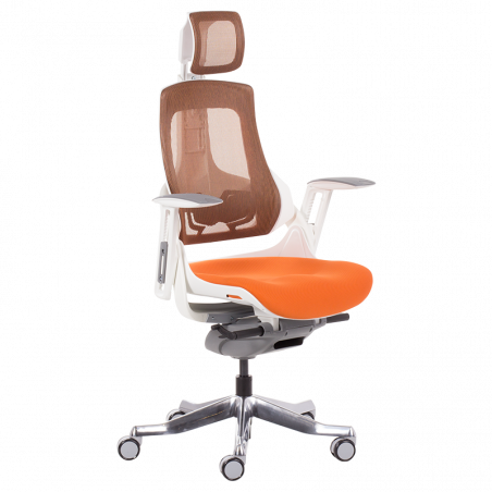 AMBRA Ergonomic Chair, Up to 130 kg, Breathable Mesh, Flame-Retardant Upholstery, Backrest Lockable in Multiple Positions, Smooth Adjustment, Orange