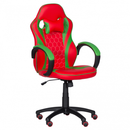 Carmen 6304 Football-Themed Gaming Chair, Up to 100 kg, Faux Leather, Rocking Function, Silicone Casters, Red/Green