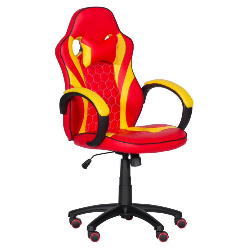 Carmen 6305 Football-Themed Gaming Chair, Up to 100 kg, Faux Leather, Rocking Function, Silicone Casters, Red/Yellow