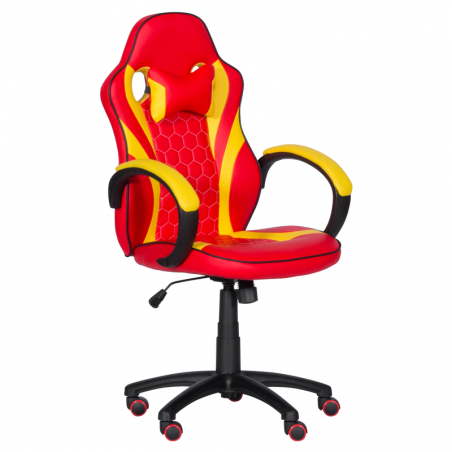Carmen 6305 Football-Themed Gaming Chair, Up to 100 kg, Faux Leather, Rocking Function, Silicone Casters, Red/Yellow