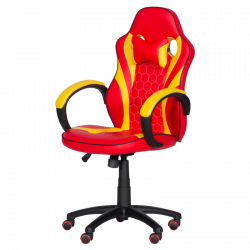 Carmen 6305 Football-Themed Gaming Chair, Up to 100 kg, Faux Leather, Rocking Function, Silicone Casters, Red/Yellow