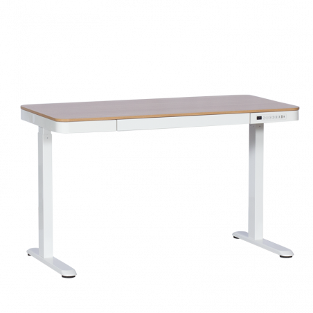 Carmen CR-118 E Ergonomic Adjustable Desk, Leveling Feet, Control Panel, Display, USB, Memory, Anti-Collision Sensor, White/Beech
