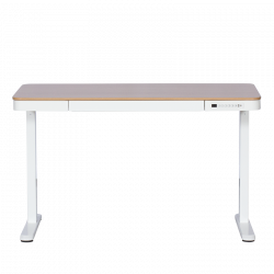 Carmen CR-118 E Ergonomic Adjustable Desk, Leveling Feet, Control Panel, Display, USB, Memory, Anti-Collision Sensor, White/Beech