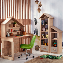Carmen MY HOUSE Children's Desk, 120 x 149 x 60 cm, 2 shelves, USB + Type-C, Brown/Natural