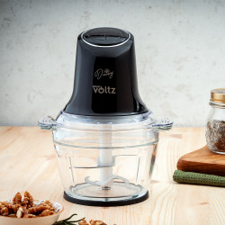 Τεμαχιστής Oliver Voltz Daisy OV51111W, 600W, 1 λίτρο, Διπλή ατσάλινη λεπίδα, Γυάλινο μπολ, Μαύρο