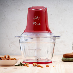 Τεμαχιστής Oliver Voltz Daisy OV51111W, 600W, 1 λίτρο, Διπλή χαλύβδινη λεπίδα, γυάλινο μπολ, Κόκκινο