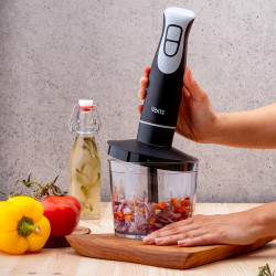 Blender, tocator si mixer 3in1 Oliver Voltz OV51112NSC, 600W, 700 ml, 2 viteze, Lama din oțel inoxidabil si tel, Negru