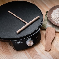 Rosberg R51323A Pancake Maker, 1200W, Plug-in, 30 cm, Temperature Control, Black